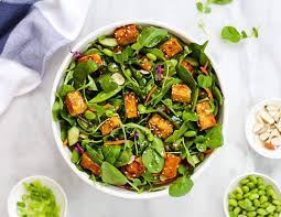 Tofu Salad- Arugula, Shredded Carrot, Alfalfa Sprouts, Toasted Peanuts and Ginger-Hoisin M…