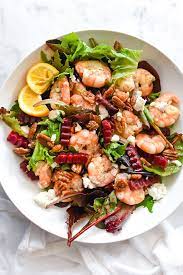Shrimp Salad -Baby Spinach, Roasted Beets, Goat Cheese and Toasted Walnuts with Fried Rock…