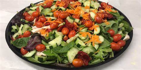 Garden Salad(Large 8-12)-Mixed Greens, Shredded Carrots, Tomato & Onion with choice of…